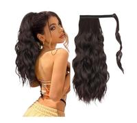 Synthetic Long Wavy Ponytail Hairpiece Wrap On Clip Hair Extensions With Bangs Clips Front Two Side Fringe For Women for Daily Use(Dark Brown,20inches)