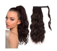 Synthetic Long Wavy Ponytail Hairpiece Wrap On Clip Hair Extensions With Bangs Clips Front Two Side Fringe For Women Hair Extension for Daily Use(Chestnut Brown,20inches)