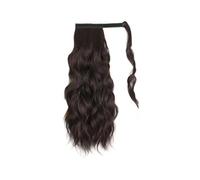 Synthetic Long Wavy Ponytail Hairpiece Wrap on Clip Hair Extensions with Bangs Clips Front Two Side Fringe for Women for Daily Use(Dark Brown)