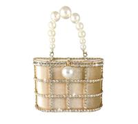 Synthetic Pearl Top-Handle Women Metal Bucket Bag Crystal Evening Purses and Clutches Formal Wedding Handbags, Gold, M