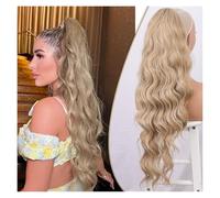 Synthetic Ponytail Extensions for Women Long Wavy Fluffy Synthetic Ponytail Hairpiece Natural Soft(Ash-gold)