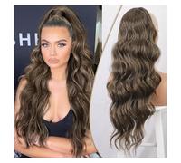 Synthetic Ponytail Extensions for Women Long Wavy Fluffy Synthetic Ponytail Hairpiece Natural Soft(Dark grey)