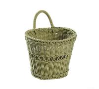Synthetic Rattan Storage Basket, Woven Organizer Bin for Kitchen Garlic Bathroom, Natural Home Decor, Lightweight Laundry Toy Holder, Brown Green(1 Green)