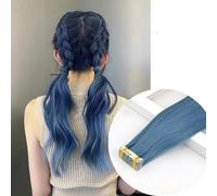 Synthetic Straight Hair Mini Tape In Hair Extensions Invisible Adhesive Colored Tape In Hair Extension 10pcs/pack-PU-HazeBlue-24inches