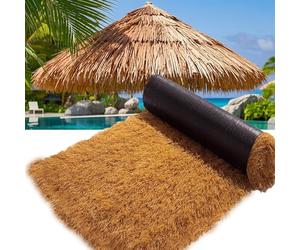 Synthetic Thatch Roofing Rolls - Waterproof UV Protected Faux Grass Thatch for Troal Poolside Landscaping, Fade Resistant & (Size: 0.5x16m/52.4ft)