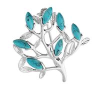 Synthetic Turquoise Tree of Life Sterling Silver Brooch - Vintage & Antique Style Brooch Pin/Clip for Women Ladies - 925 Sterling Silver. H3477/T