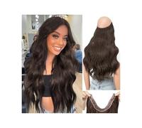 Synthetic Wave Invisible Clip in Hair Extensions Fish Line Ombre One Piece Natural Hairpiece Fake Blonde Hair Piece Hair Ponytail for Women Girls(Dark Brown,22INCHES)