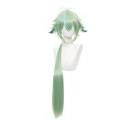 synthetic wig blonde wigs for women Green Long Hair Wig Anime Straight Hair Costume Wig with Bangs,Braid,and two Ears
