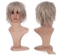 Synthetic Wig Cosplay Wig White Red Green Blue Pink Yellow Hair Short Layer Wig Fake Hair Extension Men Women Party Wig-Silvery gray-12inch