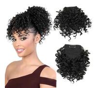 Synthetic Wig Curly Bangs for Black Women Short Afro Kinky Bang Clip in Bangs Daily Use Hair Extensions for Daily Wear(Black)