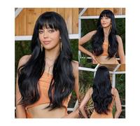 Synthetic Wig Daily Use Wig Heat Resistant Fibre Long Wavy Synthetic Black Wigs with Bangs for Black Women Afro Natural Wave Hair Cosplay Cosplay Wig(Color:LC2088-1)