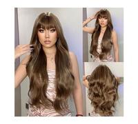 Synthetic Wig Daily Use Wig Heat Resistant Fibre Long Wavy Synthetic Black Wigs with Bangs for Black Women Afro Natural Wave Hair Cosplay Cosplay Wig(Color:LC1026-1)