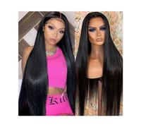 Synthetic Wig HD Transparent 6x6 Lace Closure Wig Pre-plucked Straight Peruvian Human Hair Wig 14-40 Inch Remy Hair Straight Lace Closure Wigs for Women Cosplay Wig(Color:6X6 closure wig 150 density,S