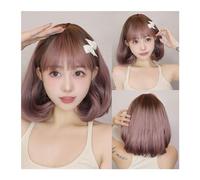 Synthetic Wig Light Brown Synthetic Wigs Straight Short Bob Cut with Bangs Wig for White Women Korean Daily Party Cosplay Heat Resistant Hair Cosplay Wig(Color:LC6226-1)