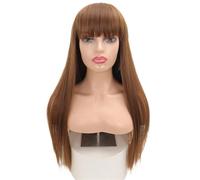 Synthetic Wig With Bangs Long Straight Hair Wigs for Women Smooth Natural Wigs Black Pink Piano Color Wig Female(Brown)