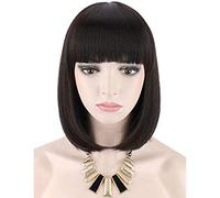 Synthetic Wigs for Women Short Dark Black Wig Natural Looking Straight Ladies Daily Hair Wig with Fringe for Cosplay Halloween Christmas Party