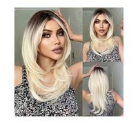 Synthetic Wigs Long Straight Platinum Blonde Ombre Wigs with Bangs for Women Daily Cosplay Party Layered Hair Wig Heat Resistant Daily Use