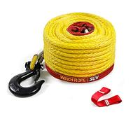 Synthetic Winch Rope 1/2" x 92'-25000 lbs Winch Line with Protective Sleeve,Forged Winch Hook,Safety Pull Strap go for 4WD Road Vehicle Truck SUV ATV UTV（Yellow）…