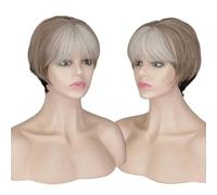 Synthetic Women Mixed Blonde Brown Short Wigs Natural Hair Wigs Heat Resistant Hair Wig for Women-Ombre silver gray-8inches