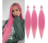 Synthetic Yaki Braiding Hair Ponytail Pre-Stretched Braiding Hair Extensions Easy Braids Hairpieces Crochet Straight Hair 26 inch 3 packs/lot (#Pink, 26Inch)