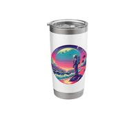 Synthwave Astronaut on the Beach, 1980s Retro Stainless Steel Insulated Tumbler