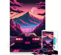 Synthwave Car in Motion Jigsaw Puzzles for Teenagers 1000 Pieces Raise Memory Slow Enjoy Clean Edge (38x26cm)