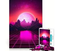 Synthwave City Jigsaw Puzzle 1000 Piece for Adults Strong Logic Toy Anxiety Relief Clear Edge Festival Gift (38x26cm)