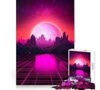 Synthwave City Jigsaw Puzzle for Teenagers 1000 Pieces Enhance Recall Quiet Fun Exact Edge Artistic Gift (38x52cm)