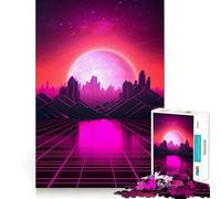 Synthwave City Jigsaw Puzzle for Teenagers 1000 Pieces Enhance Recall Quiet Fun Exact Edge Artistic Gift (38x52cm)