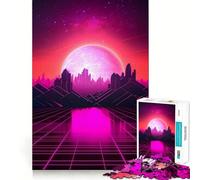 Synthwave City Jigsaw Puzzles for Teenagers 1000 Brain Workout Toy Simple Fun Image Assembly Cherished Gift (50x75cm)
