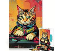 Synthwave Cool DJ Cat - Neon Beats ﹨u Pixel Paws 1000 Piece Jigsaw Puzzles for Adults Jigsaw Memory Lift Slow Enjoy Image Assembly Creative Gift (38x52cm)