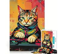 Synthwave Cool DJ Cat - Neon Beats ﹨u Pixel Paws Jigsaw Puzzles 1000 Pieces for Adults Think Smart Toy Indoor Play Accurate Cut Lovely Gift (38x26cm)