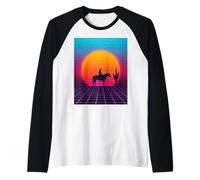 Synthwave Cowboy Retrowave 80s Western Horse Desert Sunset Raglan Baseball Tee