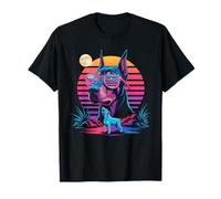 Synthwave Doberman Pinscher Howling to The Moon Dobbie T-Shirt