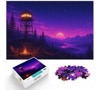 Synthwave Forest Lookout Tower at Night Jigsaw Puzzle, 1000 Piece | For a puzzle gift during the festive season: Adult jigsaw puzzle with 1000 pieces fits relaxed evenings through December.