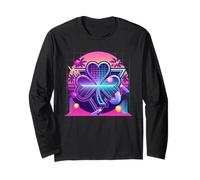 Synthwave Four Leaf Clover Retro 80s Aesthetic Shamrock Long Sleeve T-Shirt