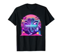 Synthwave Four Leaf Clover Retro 80s Aesthetic Shamrock T-Shirt