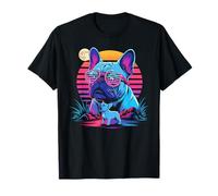 Synthwave French Bulldog Howling to The Moon Frenchie T-Shirt