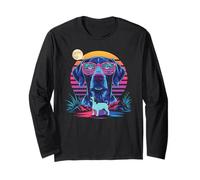 Synthwave German Shorthaired Pointer Howling to The Moon GSP Long Sleeve T-Shirt