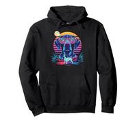 Synthwave German Shorthaired Pointer Howling To The Moon GSP Pullover Hoodie