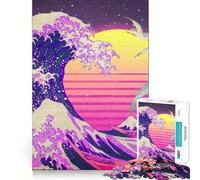 Synthwave Great Wave Jigsaw Puzzles 1000 Pieces for Teenagers Think Game Peaceful Time Quality Edge Perfect Present (38x52cm)