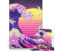 Synthwave Great Wave Jigsaw Puzzles for Teenagers 1000 Piece Pure Logic Toy Quiet Calm Clean Cut Wall Art Decor (50x75cm)