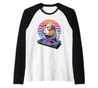 Synthwave Guinea Pig DJ Sunglasses Raglan Baseball Tee