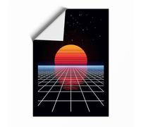 Synthwave Horizon Retro Unframed Wall Art Print A4 (29.7×21cm), Wall Decor for Living Room, Bedroom, Office & Home, Art Gift