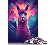 Synthwave Llama Jigsaw Puzzles Rectangular Paper Board Puzzle Gift for Kids Age 12 Years Up 520pcs (52x38cm)