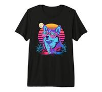 Synthwave Pembroke Welsh Corgi Howling to The Moon Corgis Premium T-Shirt