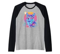 Synthwave Pembroke Welsh Corgi Howling to The Moon Corgis Raglan Baseball Tee