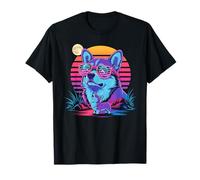Synthwave Pembroke Welsh Corgi Howling to The Moon Corgis T-Shirt
