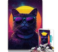 Synthwave Purple Cat JigsawPuzzle 1000 Pieces for Adults,Challenging To Complete But Fun And Humorous Unique Home Decor And Gifts (38x26cm)