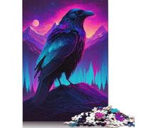 Synthwave Raven Puzzles 500 Pieces Wood Puzzle Jigsaws for Adults Educational Game Challenge Toy 500pcs (52x38cm)